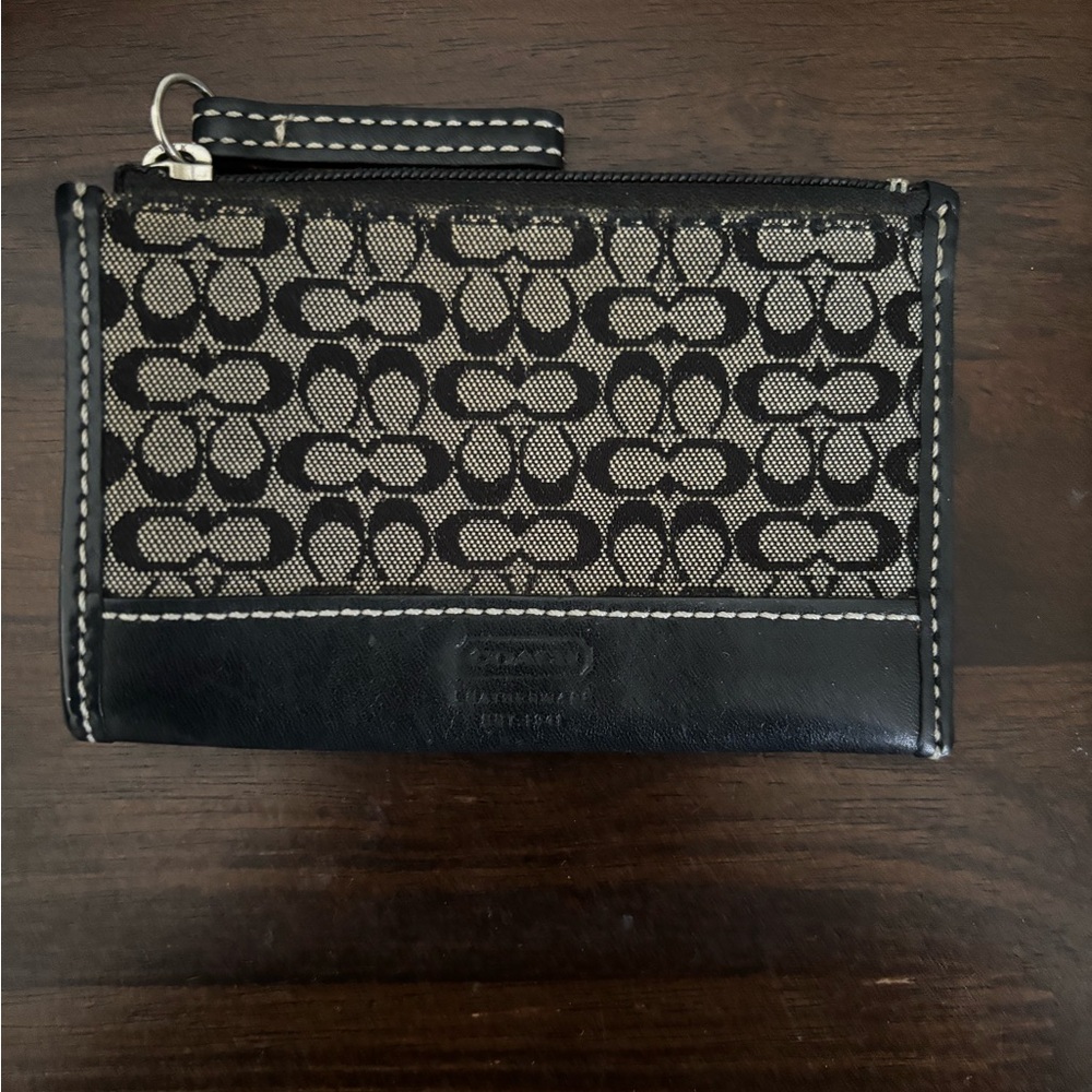 Coach Black Gray Signature Jacquard Card Holder